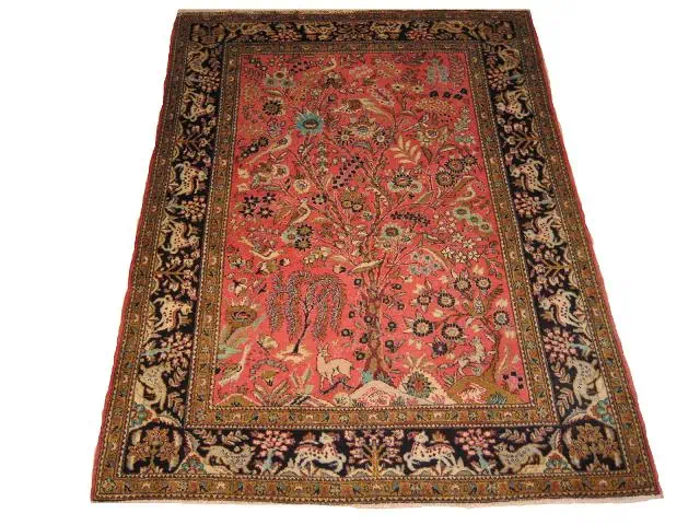 Handgeknoopt Qum zijden tapijt uit Iran met een extreem fijn, gedetailleerd patroon en een schitterende glans.