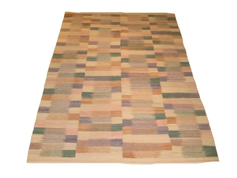 Modern Afghaans kilim met geometrische patronen in hedendaagse kleuren, handgeweven.